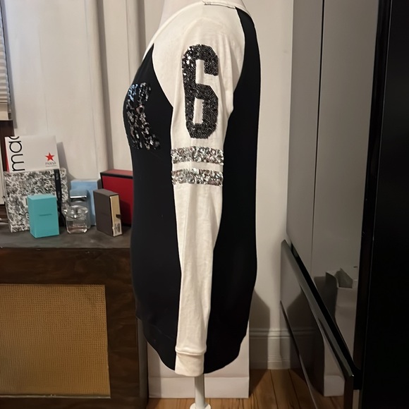 Pink Victoria’s Secret longsleeve baseball style shirt w/black & silver sequins - Picture 3 of 5